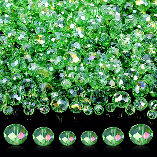 600 Pcs Crystal Glass Beads for Jewelry Making Bulk Faceted Gemstone Rondelle Loose Beads for Bracelet DIY Crafts 8 mm, 6 mm, 4 mm(Green)