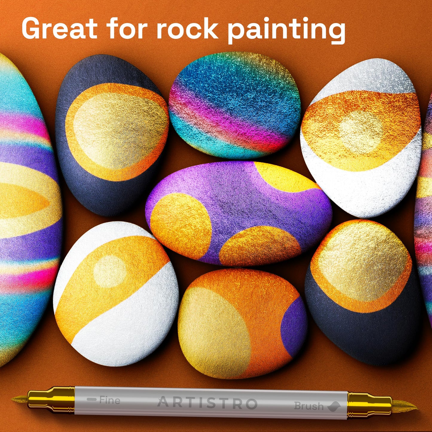 24 Metallic Acrylic Paint Markers - Paint Pens for Drawing, Brush + Fine Tips - For Fabric, Rock, Glass, Wood, Eggs - Art & Craft Supplies for Adults, Teens, Kids - Easter Basket Stuffers