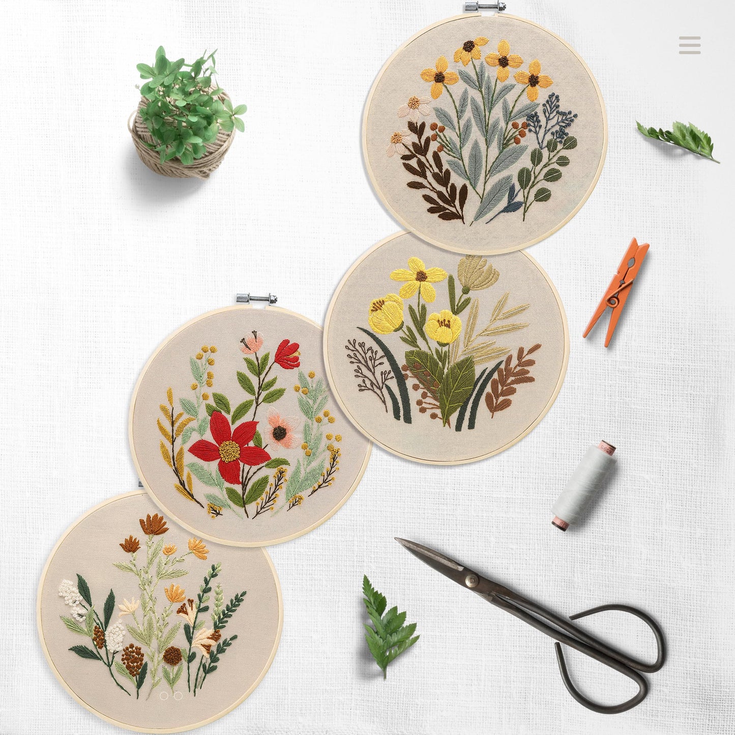 4 Sets Embroidery Set for Beginners, Art Craft, Easy Sewing, Includes Embroidery Clothing, Pattern, Embroidery Hoop, Instruction Manual, Colorful Thread Stitch Set (11)