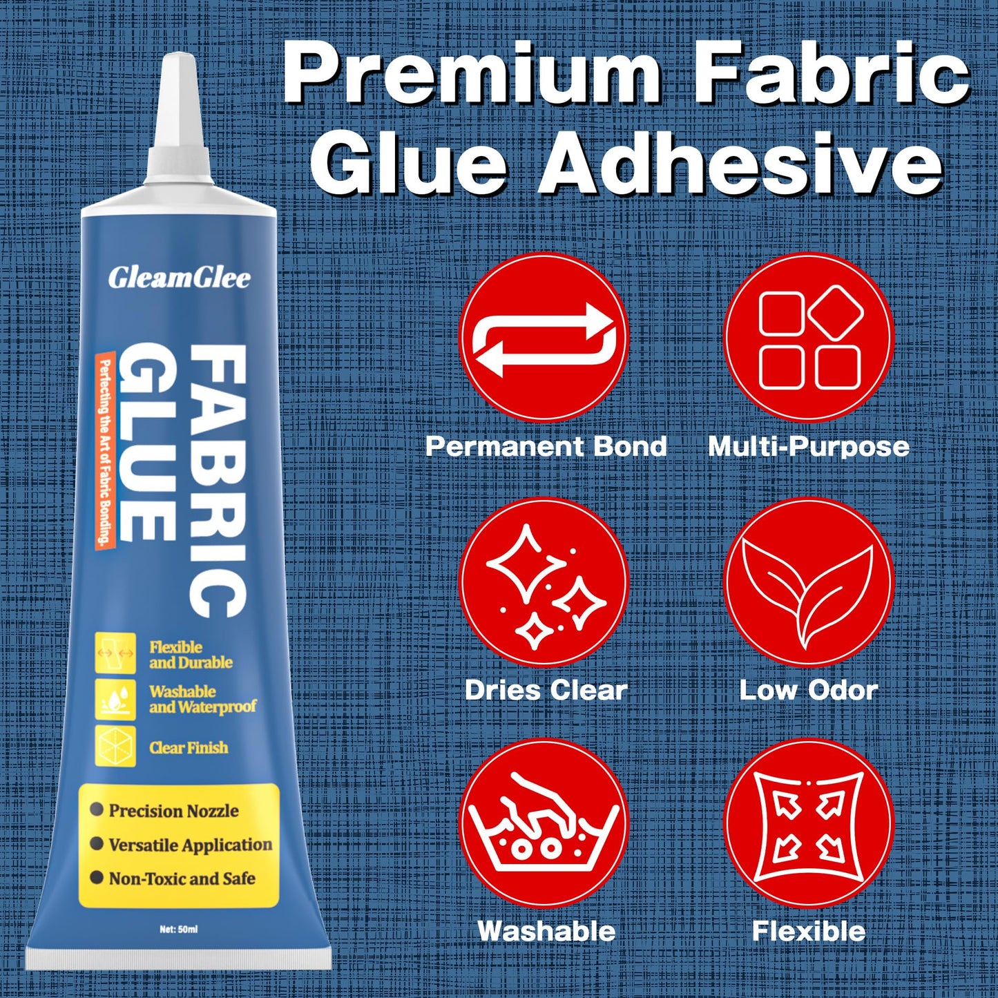 Fabric Glue Permanent, Extra Strong Fabric Adhesive, Washable Clear Clothing Glue for Clothes Repairs, Leather, Crafts, Upholstery, Material, Textile, Felt and Badges (50ml/1.76 oz)
