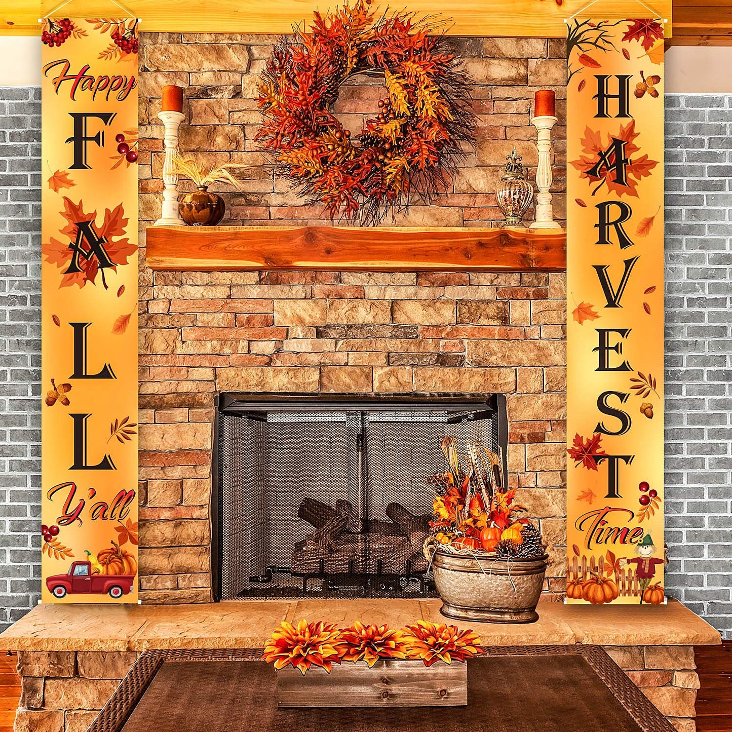 Fall Decoration Harvest Fall Porch Welcome Sign Banner Happy Fall Y'all Maple Autumn Sign Pumpkin Leaf for Fall Party Thanksgiving Party Decoration Maple Garden Yard Orange Leaves Wall Decor Backdrop