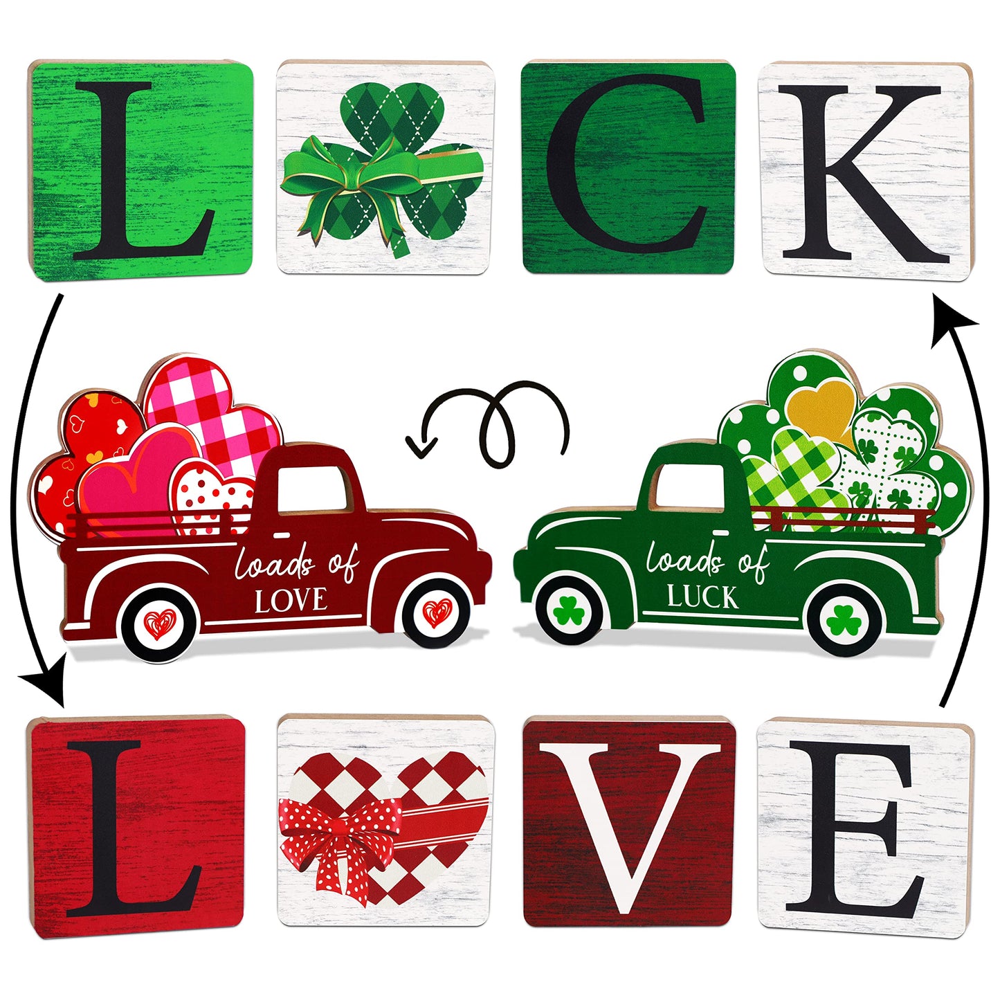 5PCS Valentines Decor/St.Patricks Decorations Reversible Table Centerpieces Tiered Tray Ornament for Home Party Decor