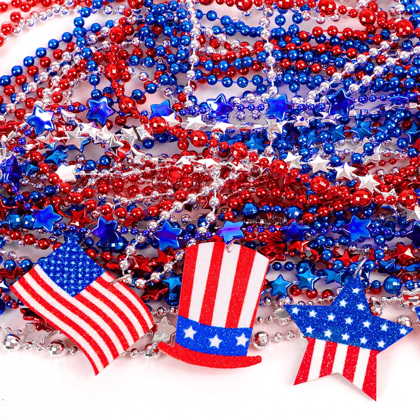 100PCS 4th of July Accessories Necklaces: Blue White and Red Beads Bulk, Patriotic Party Independence Memorial Day Favors Toys Decorations