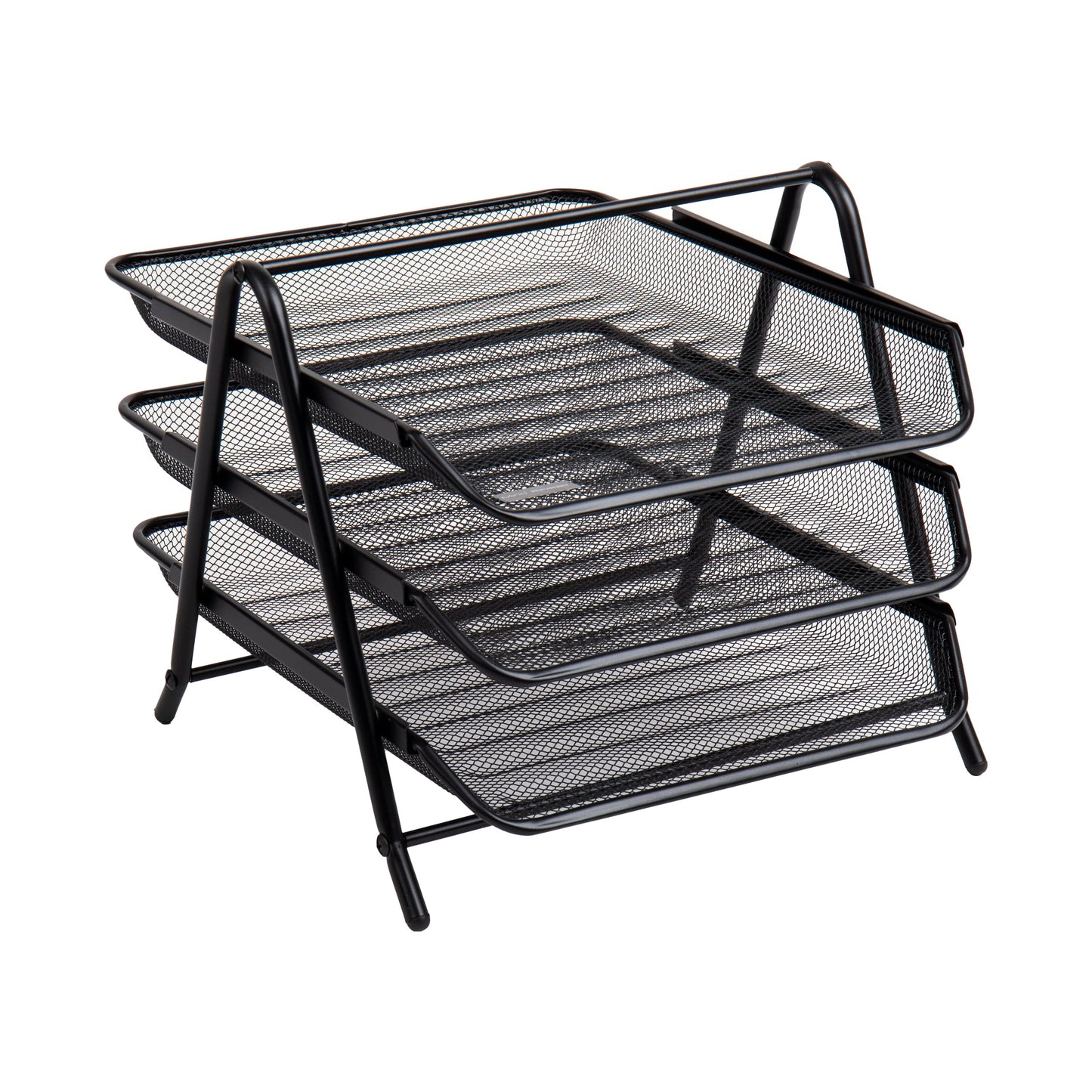 3-Tier Paper Tray, Desktop Organizer, File Storage, Office, Metal Mesh, 11.75"L x 13.75"W x 10"H, Black