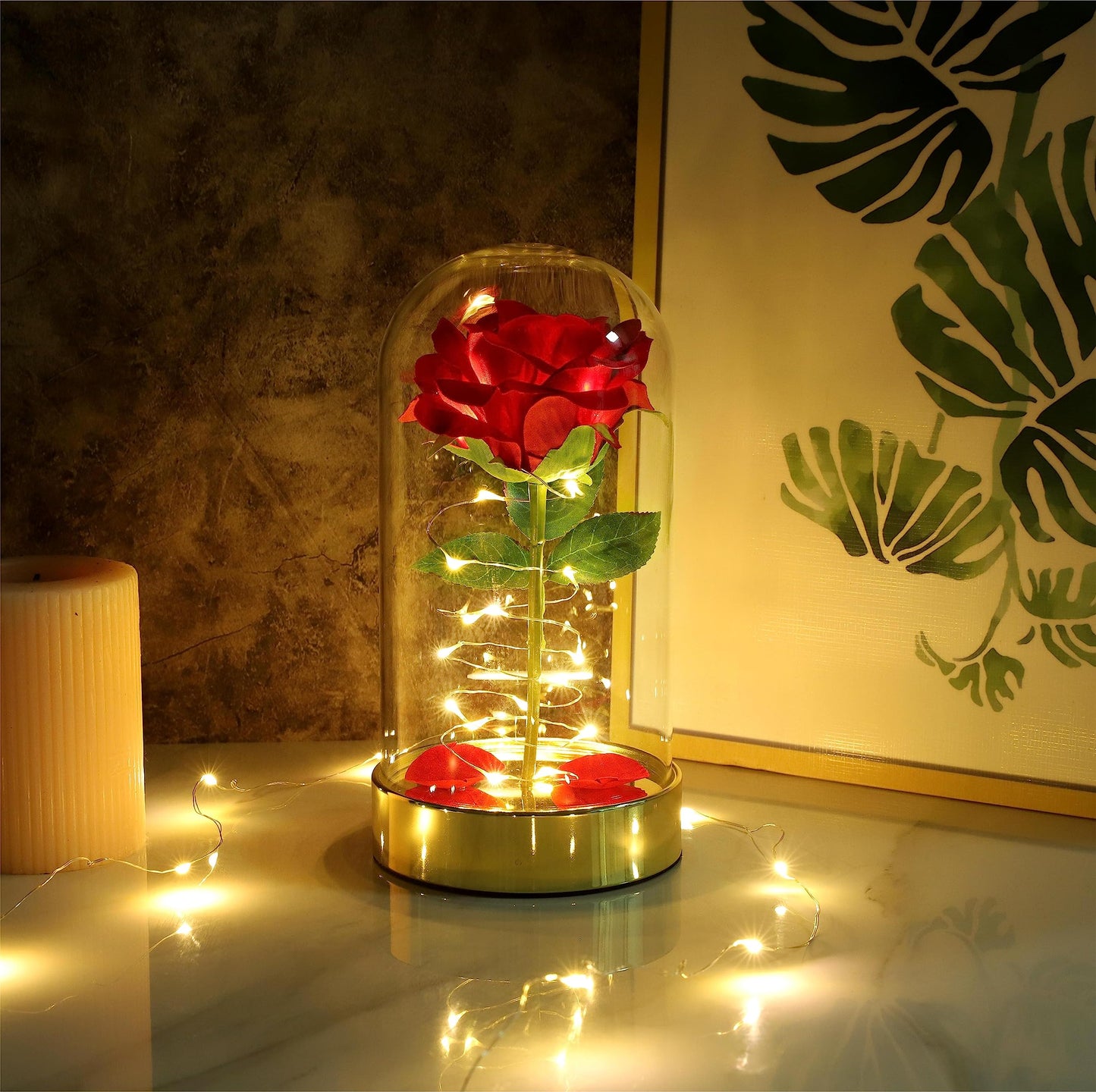 Forever Rose Gift Valentines Day Rose Gifts for Her,Gifts for Women Mom Wife Girlfriend, Light Up Rose in Glass Dome for Wedding Home Office Decor