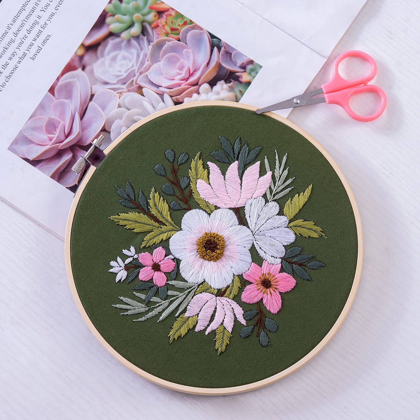 4 Sets Embroidery Set for Beginners, Art Craft, Easy Sewing Embroidery Kit Includes Embroidered Clothes with Patterns, Embroidery Hoops, Instruction Manual, Color Stitch Set (3)