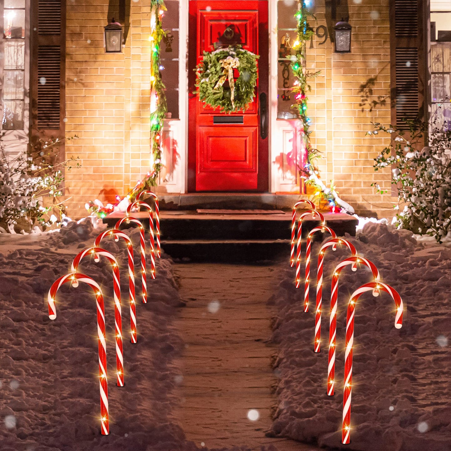 12 Pcs Christmas Candy Cane Pathway Markers Lights, 12” Stakes Lights, Outdoor Decorations for Holiday Xmas Indoor Yard Patio Garden Walkway