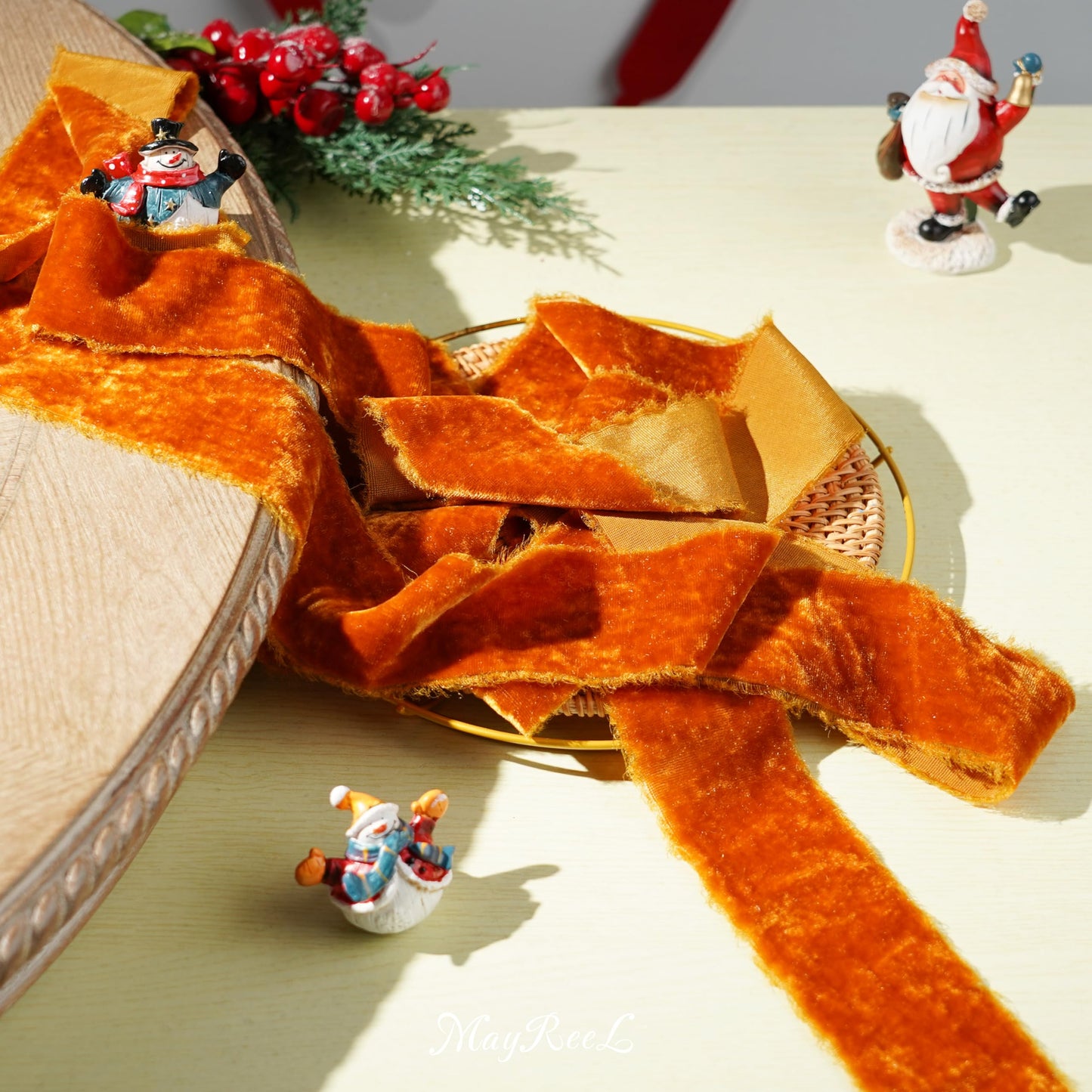 Terracotta Velvet Ribbon 2 Inch Hand Torn Burnt Orange Silk Frayed Edge Ribbon for Thanksgiving Bridal Bouquets Invitations Wedding Vow Books Gift Baskets 3 Yards