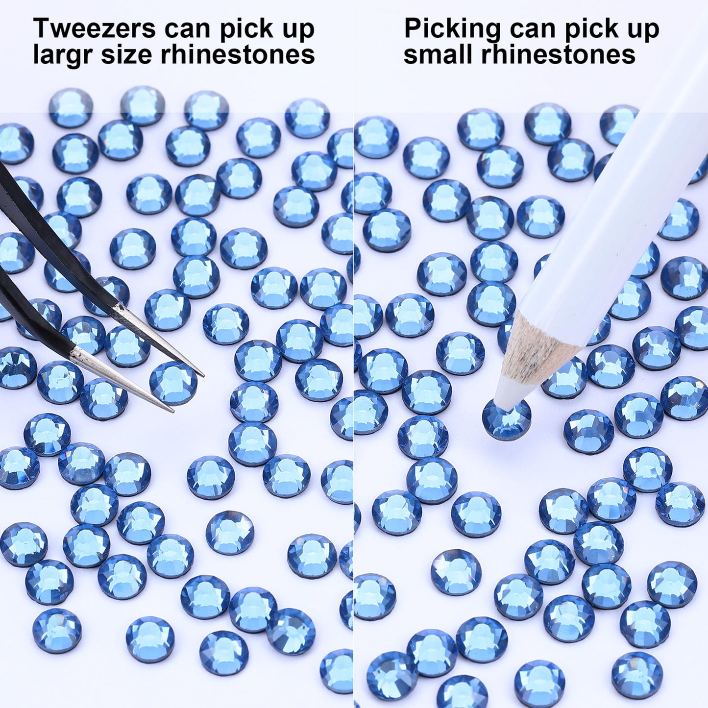 MEIBITE 6796PCS Light Blue Hotfix Rhinestones Crystal Stones Glass for Fabric Clothes Shirts Sparkly Flat Back Round with Tweezers and Picking Pen (SS6~SS30 Set)