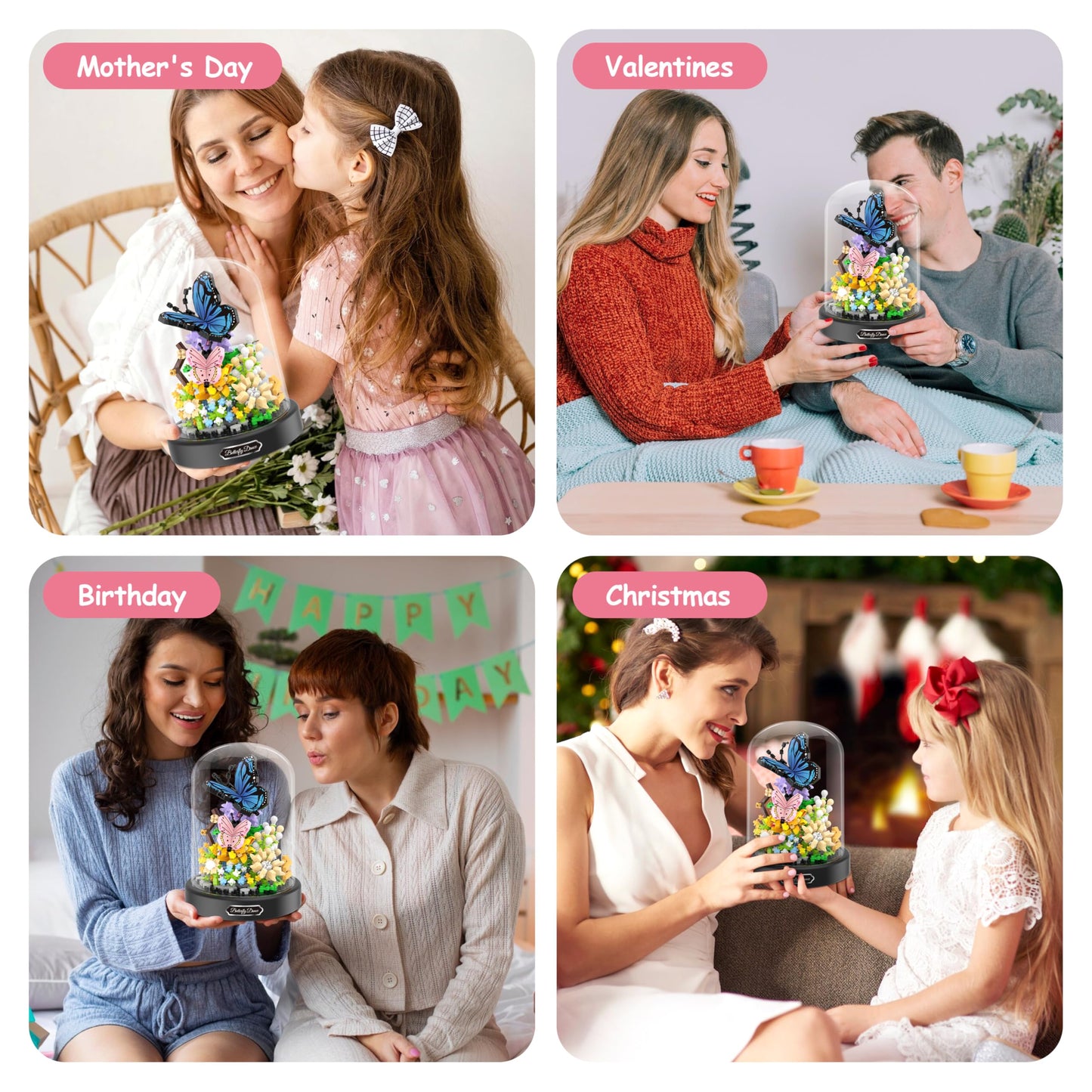 QIFUN Flower Bouquet Building Kit, 530 Pcs Butterfly and Flowers Mini Bricks Building Blocks Sets, Valentines Day Gifts for Her Him Valentine's Day Gifts for Her Mom Women Girlfriends(Butterfly)