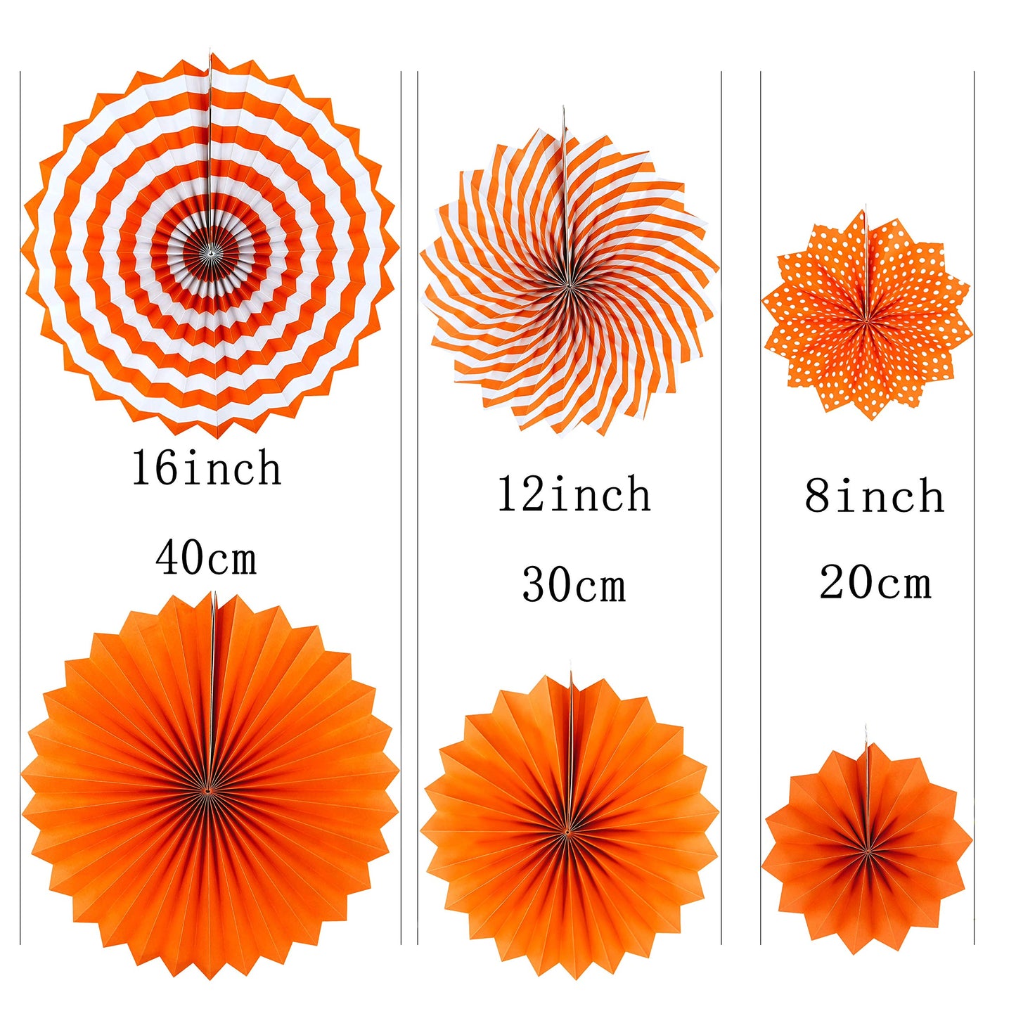Orange Fall Party Hanging Paper Fans - Thanksgiving Autumn Carnival Party Ceiling Hangings Wedding Anniversary Graduation Birthday Baby Shower Photo Booth Backdrops Decorations, 12pc