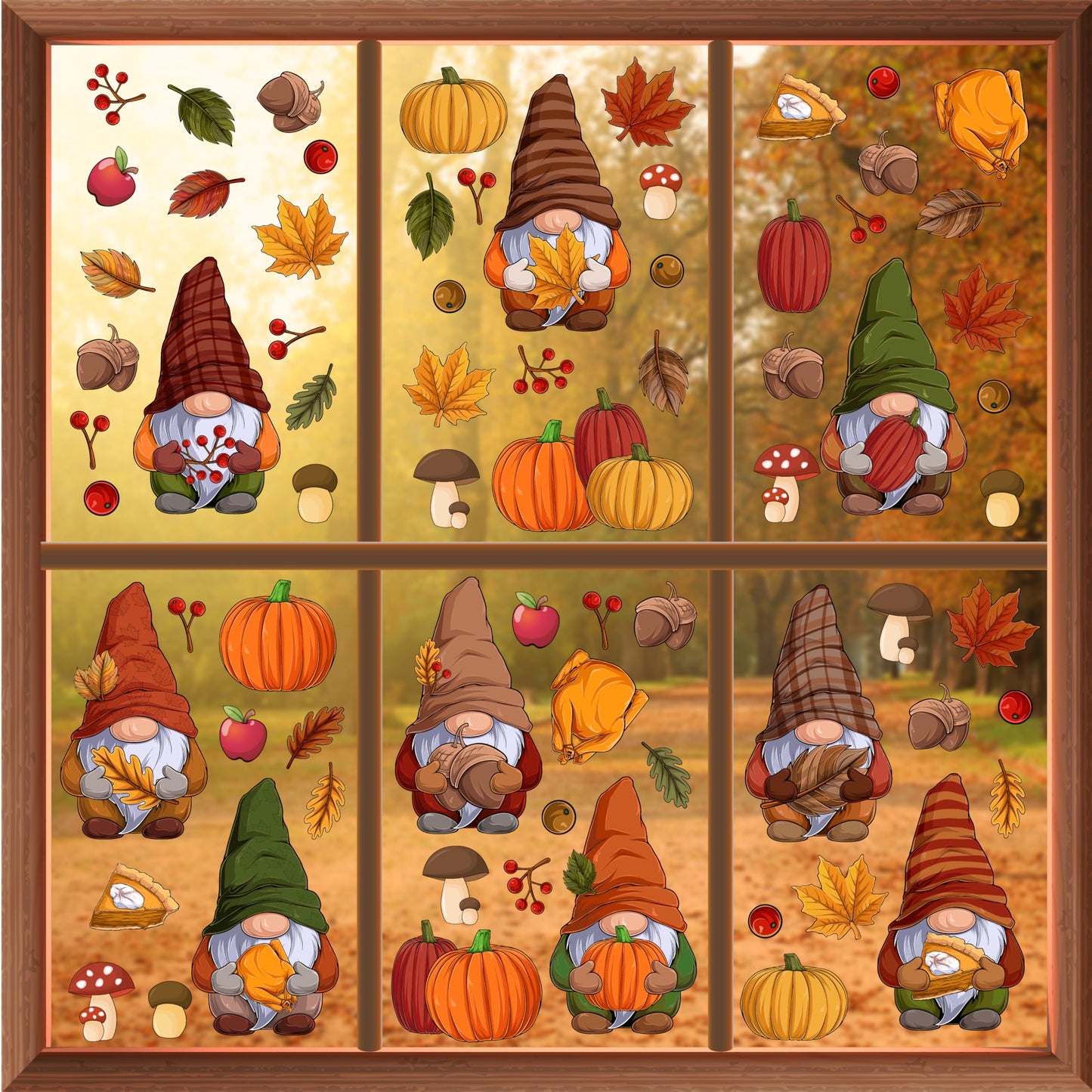 Fall Decor Autumn Window Clings Thanksgiving Decorations Double-Sided Reusable Peel and Stick Removable for Glass Living Room Nursery Room Home Office Thanksgiving Gnomes 102 Pieces