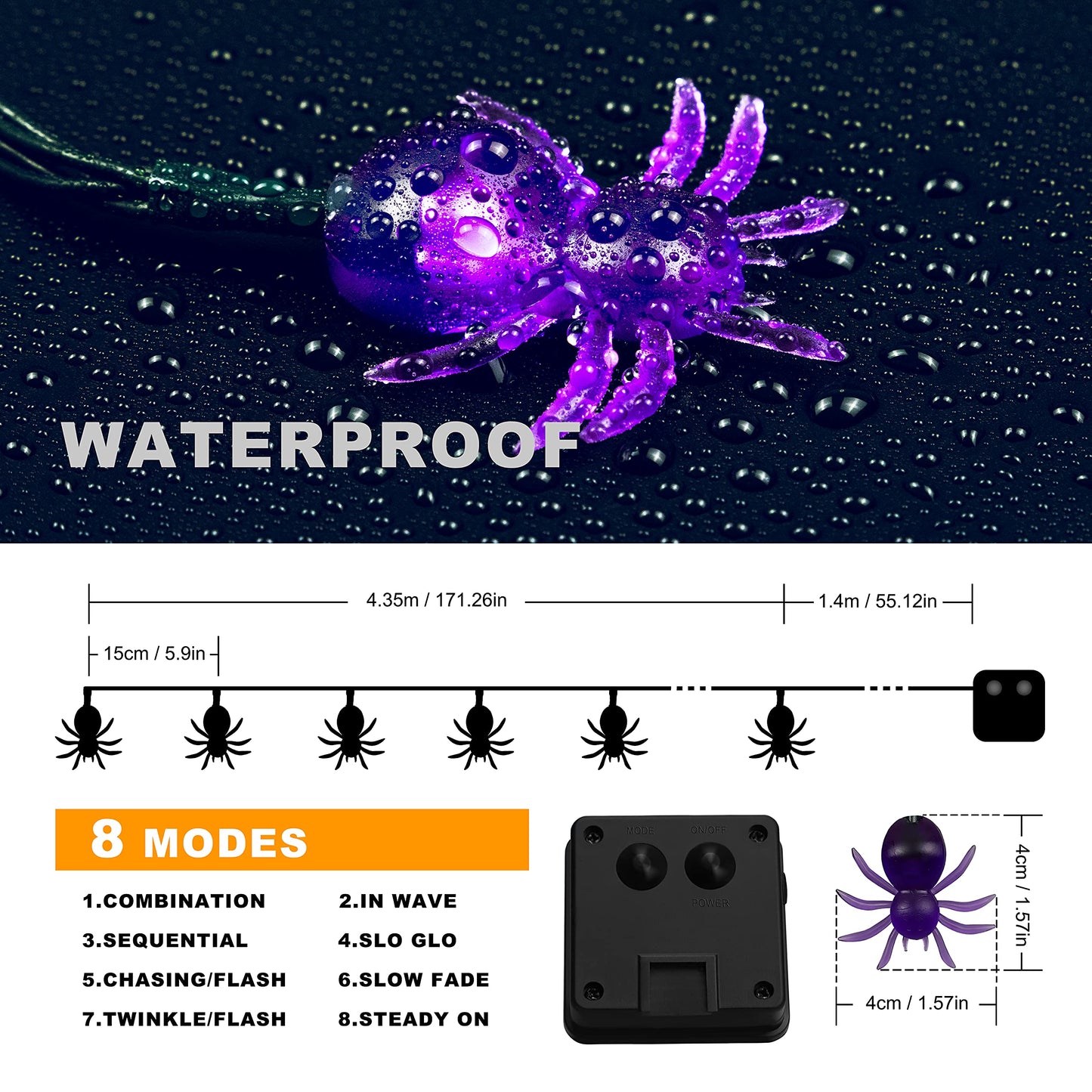 Oopswow Halloween Decor Spider String Lights, Solar String Light,2PACK 20ft 30 LED Outdoor Decorative Lights for Patio, Garden, Gate, Yard, Halloween Christmas Decoration (2Pack,Spider)