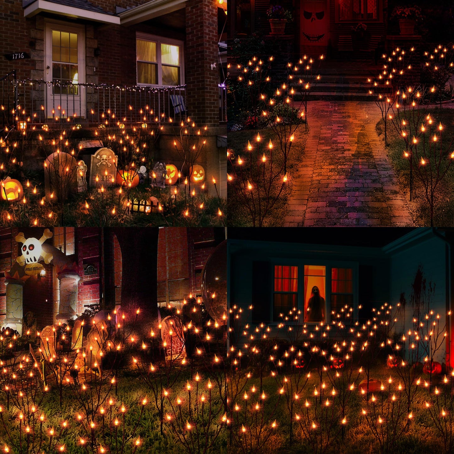Brizled Halloween Pathway Lights, 7.54ft 3 Pack Candle Flame Orange Lights Outdoor with Timer, Battery Powered Halloween Light Waterproof Spooky Path Light for Path Yard Walkway Garden Thanksgiving