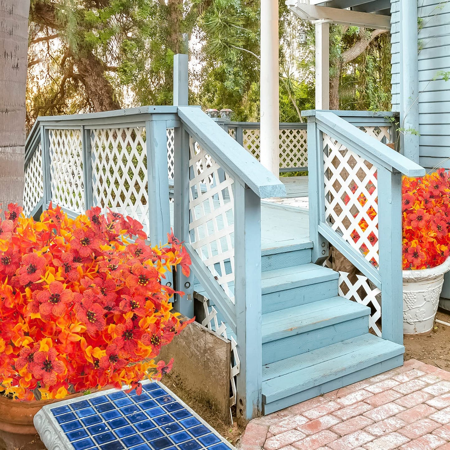 12 Bundles Artificial Fall Flowers Fake Plastic Plants Indoor Outside Hanging Planter No Fade Faux Autumn Plants Thanksgiving Christmas Wedding Party Home Garden Fireplace Décor (Gold Yellow)