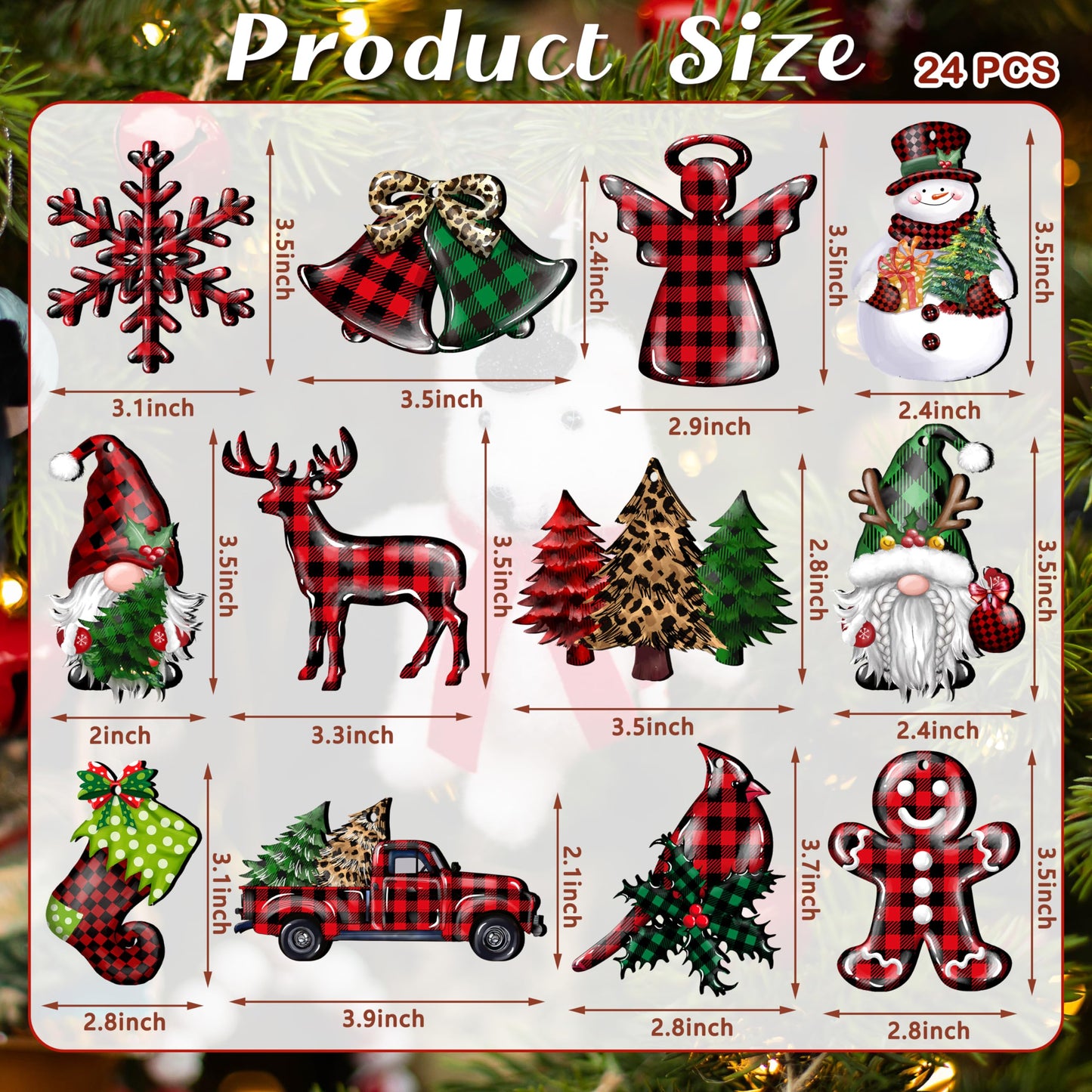 JOPHMO 24 Pieces Christmas Wood Ornaments Snowflake Gnome Snowman Truck Wooden Hanging Ornaments Christmas Tree Cutouts Wood Crafts Holiday Decor Xmas Party Supplies (Xmas-Mixed-A)