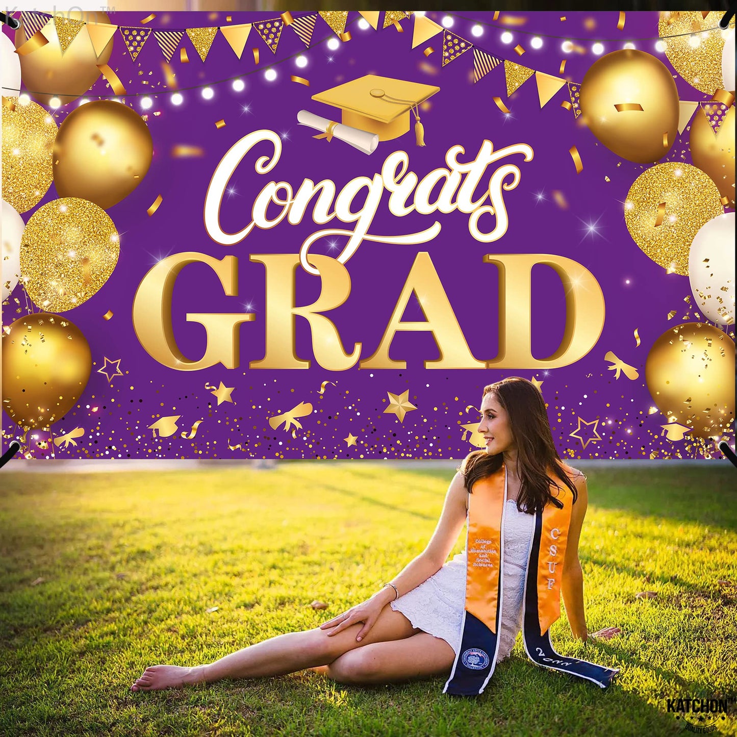 KatchOn, XtraLarge Congrats Grad Banner - 72x44 Inch, Purple And Gold Graduation Backdrop | Purple and Gold Graduation Decorations 2026 | Grad Banner for Grad Decorations Class of 2026