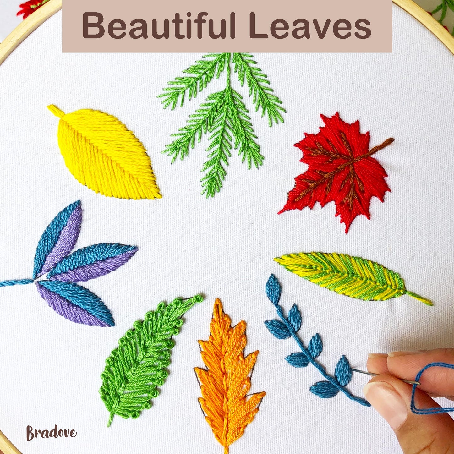 Bradove 3 Sets Leaves and Flowers Embroidery Kit with Embroidery Patterns, Adult Beginner Learn to Embroider Kit, Stitches Kit