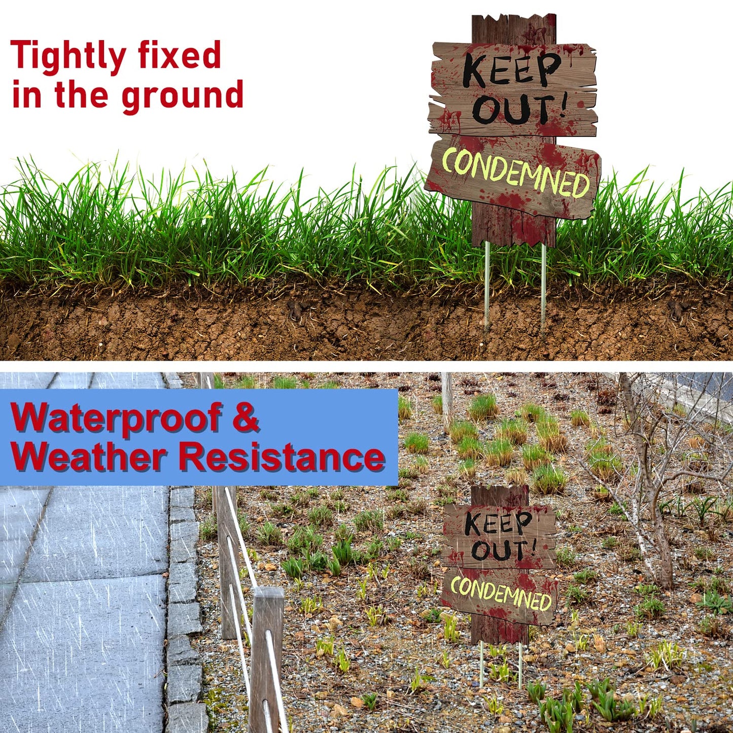 GABOSS Halloween Decorations Beware Signs Yard Stakes Outdoor Creepy Assorted Warning Sign,Scary Zombie Theme Party Decor Supplies,3 Pieces,12 Inch x 9 Inch