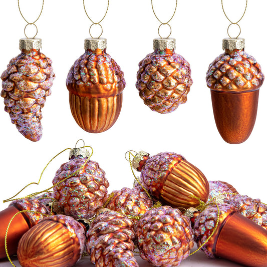 12 Pcs Christmas Glass Pinecone Ornaments- Christmas Pinecone Glass Blown Ornaments- Fall Hanging Pine Cone Glass Ornaments for Christmas Tree Fall Thanksgiving Day Decoration (A Style)