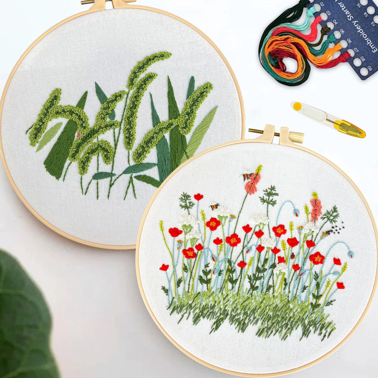 Maydear 4 Packs Embroidery Starter Kit with Pattern, Stamped Cross Stitch Kits for Beginners Adults with Embroidery Hoop and Instructions, Hand Embroidery Kit (A-Embroidery kit Florals)