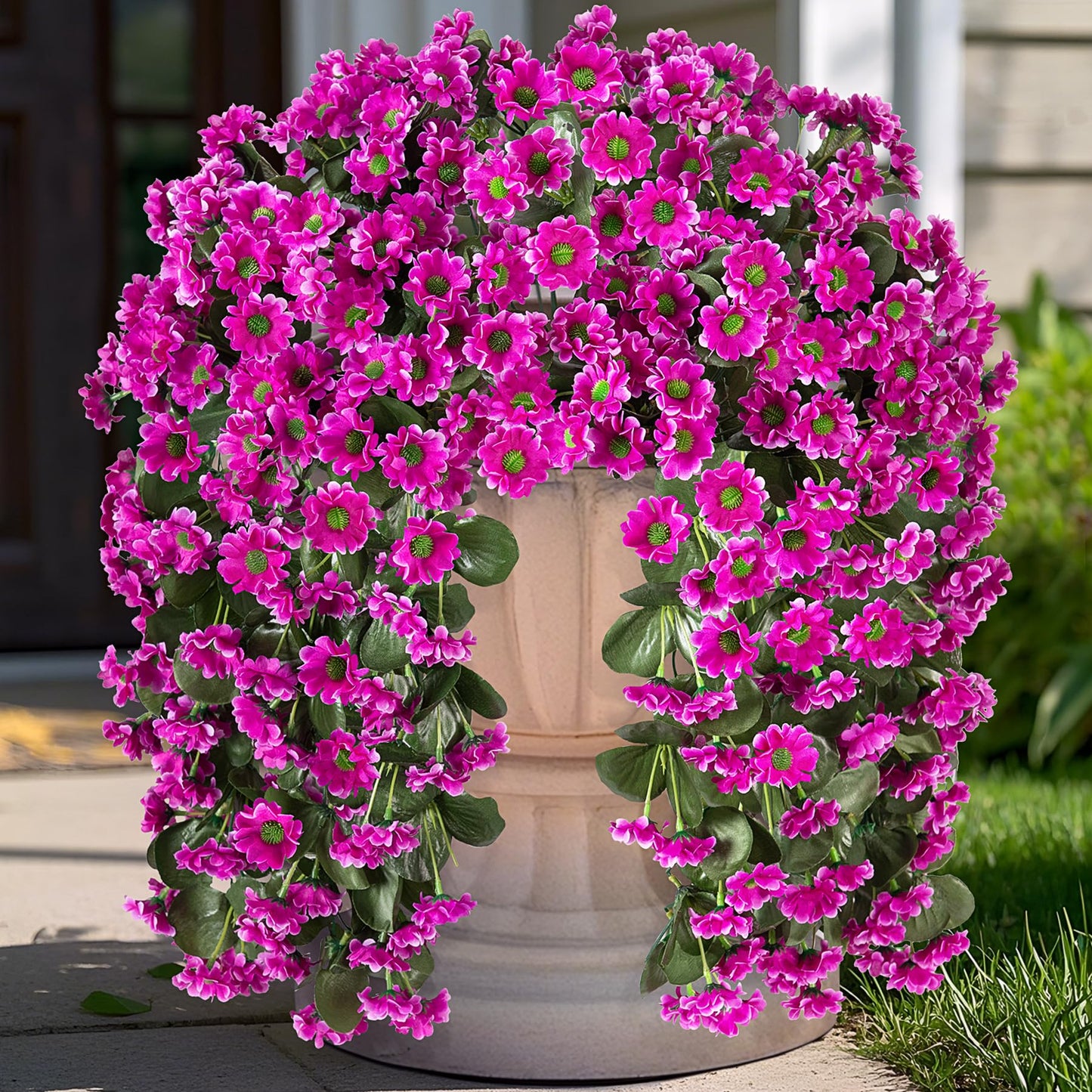 INXUGAO Artificial Fake Hanging Flowers Plants for Outdoor Summer Decoration,2 PCS Faux Silk Fuchsia Orchid Long Vines Stems Bouquet UV Resistant for Wall Home Porch Patio Outside(Violet)