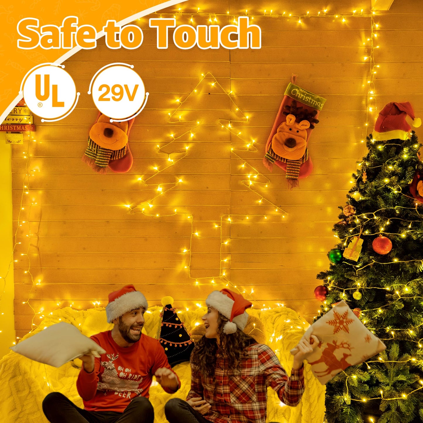 Ollny Christmas Lights 120LED 40FT, Warm White Fairy Lights Waterproof Connectable Timer, 8 Modes Plug in String Lights for Bedroom Outdoor Tree Indoor House Decorations