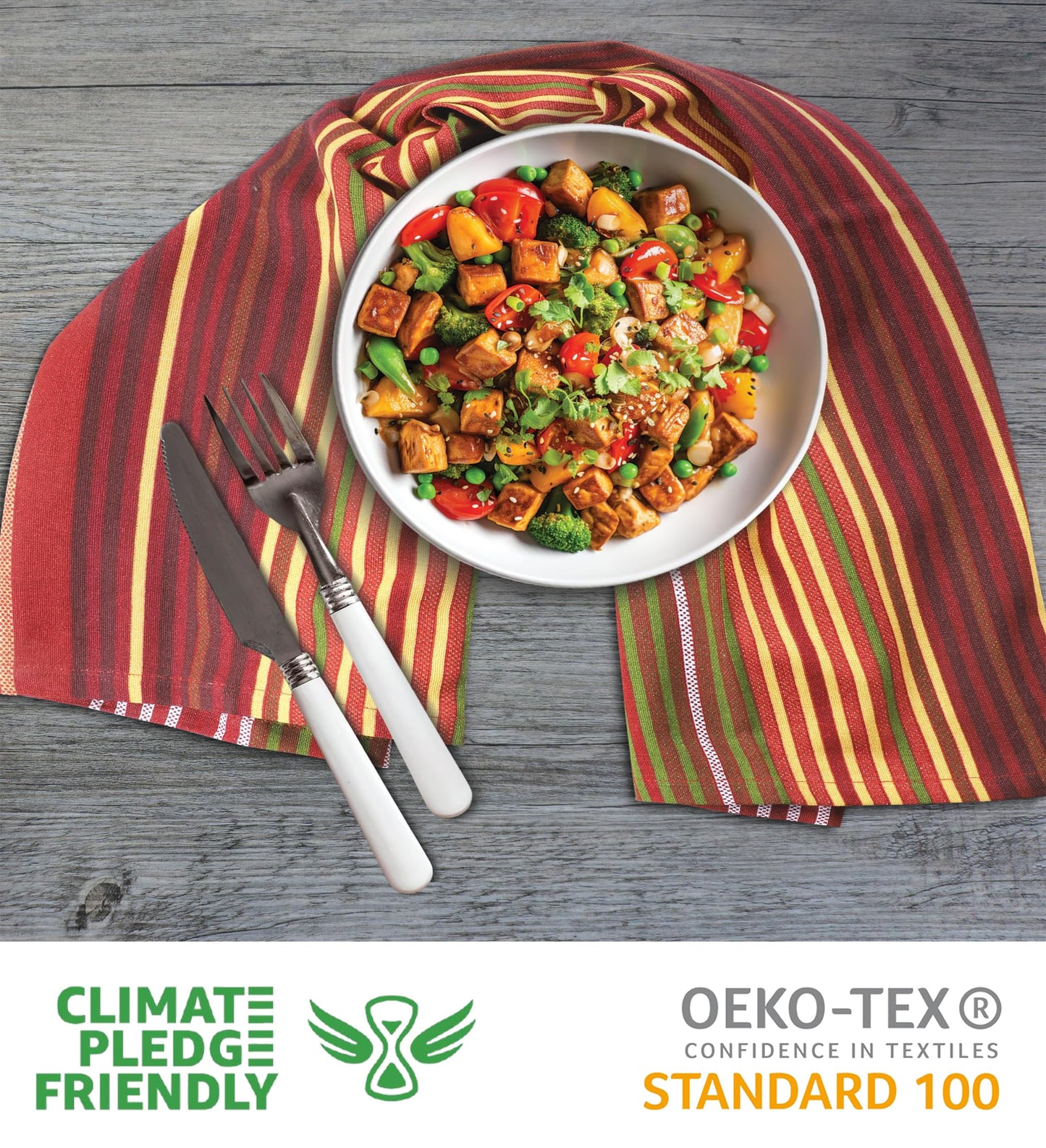 Fall Print Stripes Kitchen Towels Premium Quality 100% Cotton Harvest Dish Towels Mitered Corners Ultra Soft (Size: 20X30 Inch) Thanks Giving Highly Absorbent Tea Towels - (Set of 6)