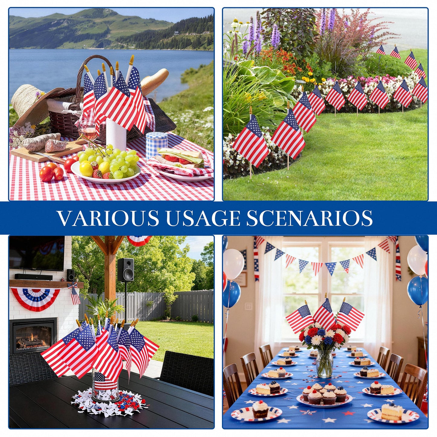 HOOSUN 12 Pcs Small American Flags On Stick,4th of July Decorations Small USA Flag On Stick,Mini 4''x6'' American Flags for Outside,Fourth of July Flag for Yard Lawn,Patriotic Memorial Day Decorations