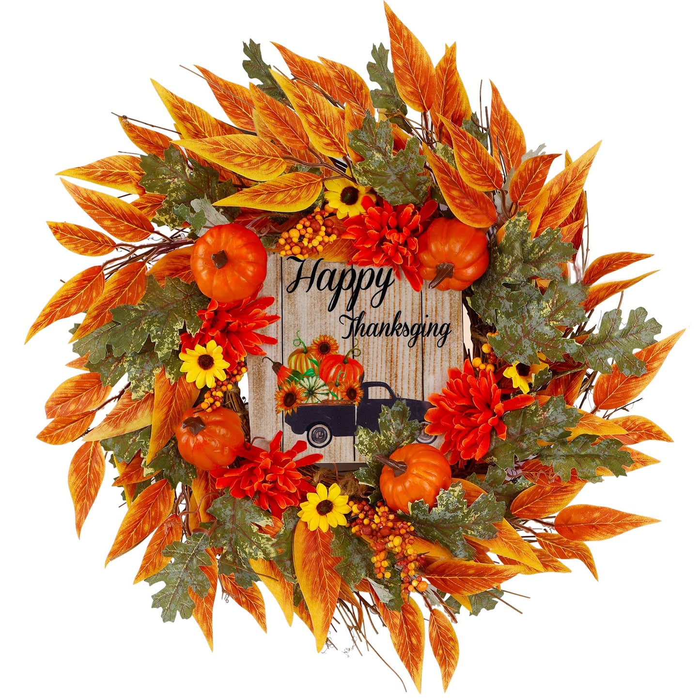 MAGGIFT Fall Wreath, 17 Inch Thanksgiving Wreaths for Front Door, with Artificial Maple Leaves, Sunflowers and Pumpkins, Ideal for Autumn Harvest Wall Indoor Outdoor Decorations