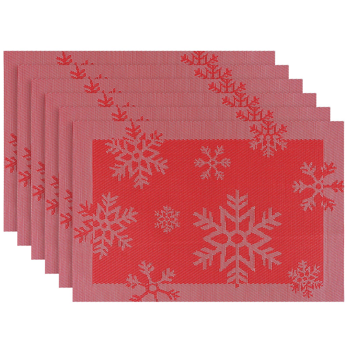 Christmas Placemats Set of 6, Washable Christmas Place Mats for Kitchen Dining Table, Indoor/Outdoor Woven Vinyl Christmas Table Mats, Non-Slip Heat Resistant Holiday Placemats Easy to Clean