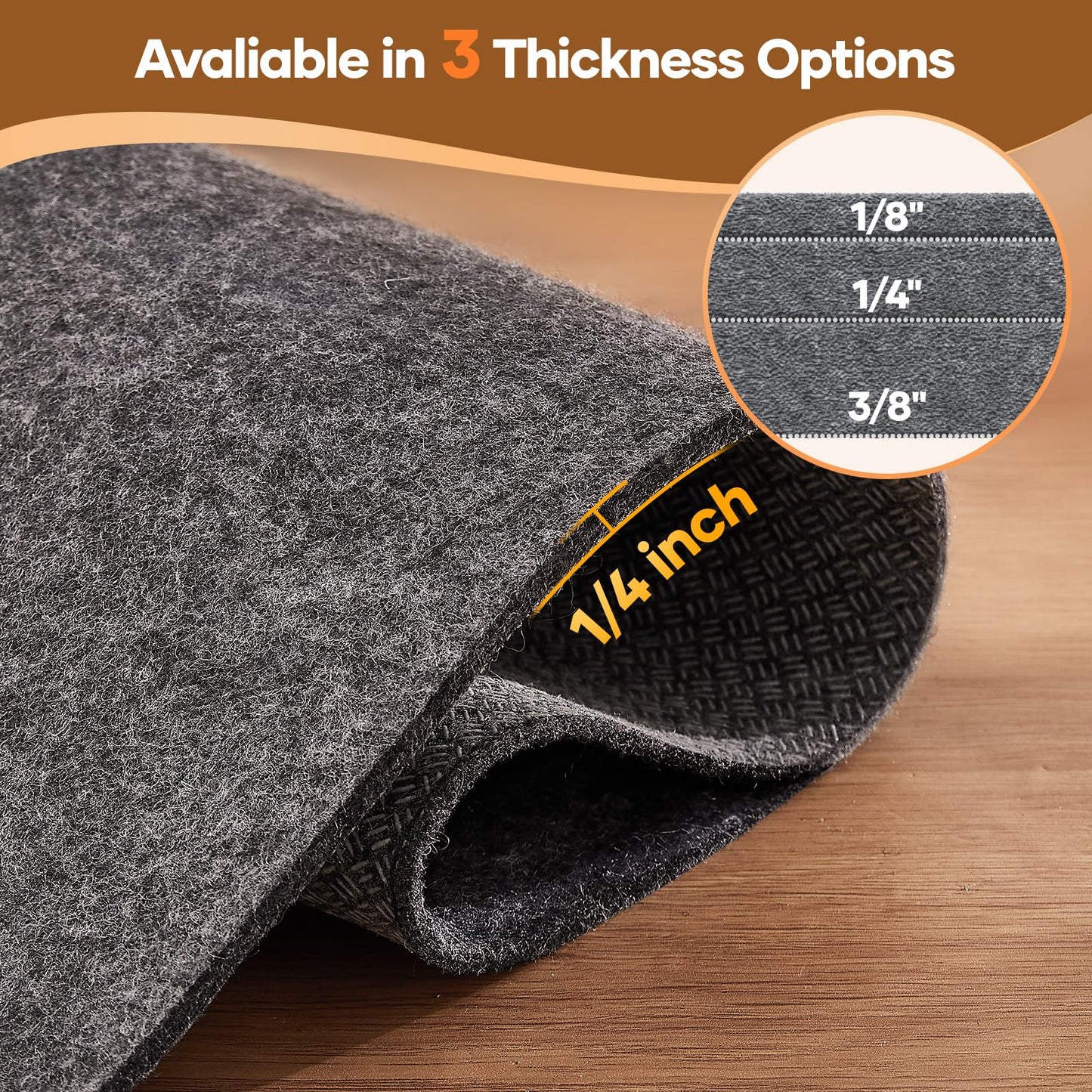 Non Slip Cushioned Rug Pad Gripper 8 x 10 Ft, Felt and Silicone Backing, 1/4 inch Thick Carpet Liner for Hardwood Floors and Finishes, Under Area Rugs Anti Skid Mat, Keep Rugs Safe and in Place