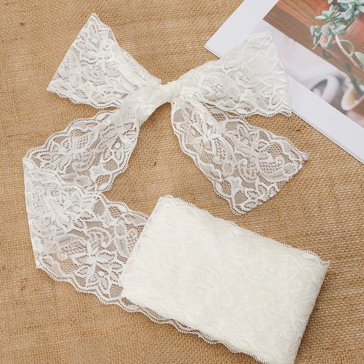 VGOODALL 3 Inch White Lace Ribbon, 10 Yards Wide Stretchy Lace Trim Elastic Floral Lace for Bridal Wedding Decoration Gift Wrapping DIY Sewing Craft Hair Bow Making