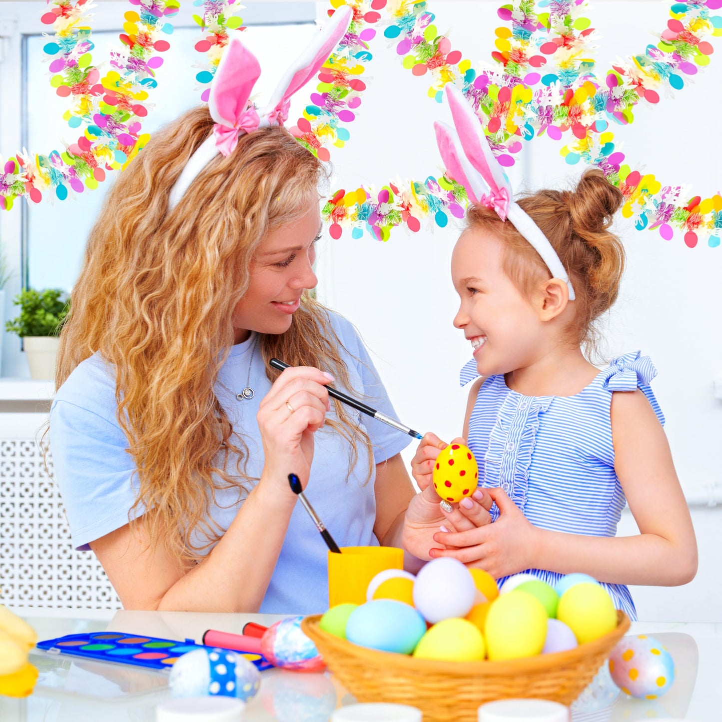 50FT Easter Tinsel Garland Hanging Streamers Decorations for Tree Stairs Mantle Hanging Oranment Outdoor Indoor Party Supplies (Rabbit)