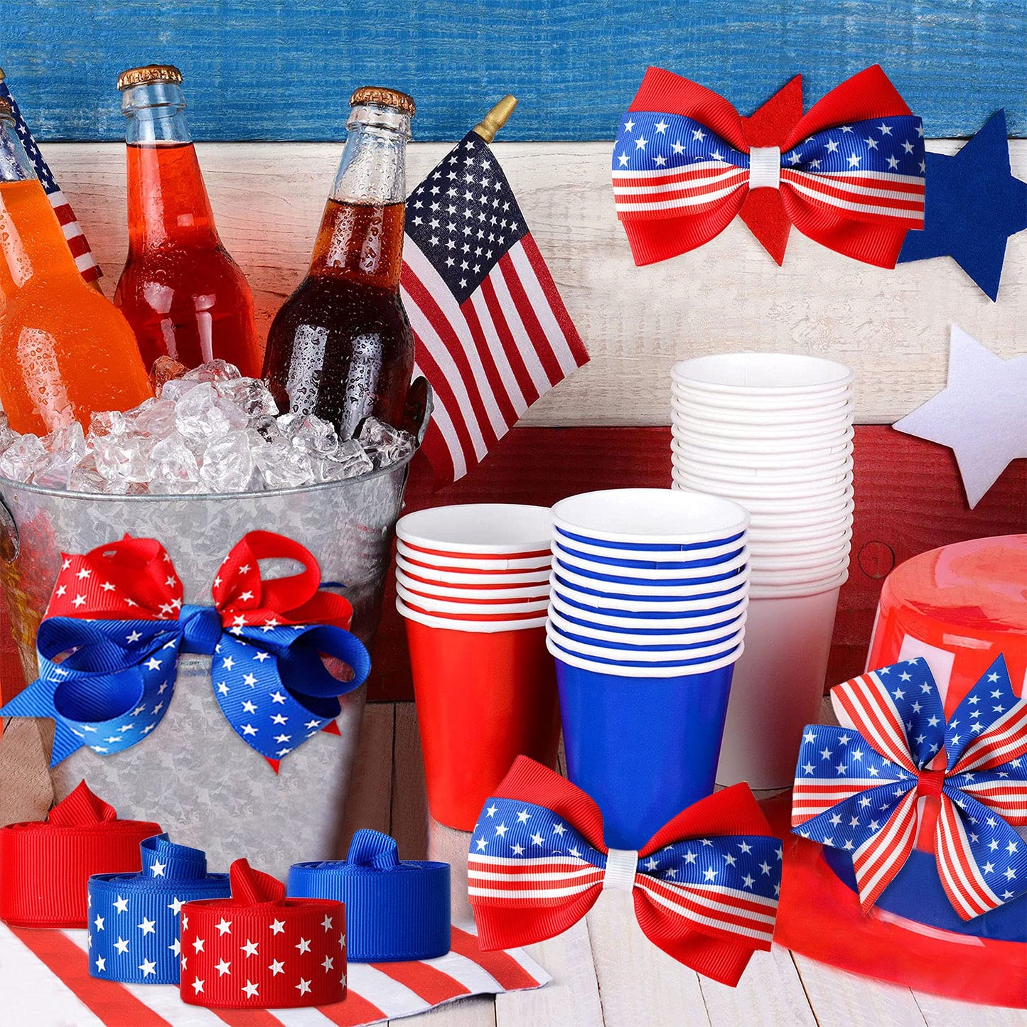 4th of July Decorations Ribbon - Red White and Blue Ribbon Decorations 4th of July Ribbons Patriotic Memorial Day Decoration, 6 Rolls X 15 Feets (Total 90 Feets) DIY Patriotic Ribbons Crafts