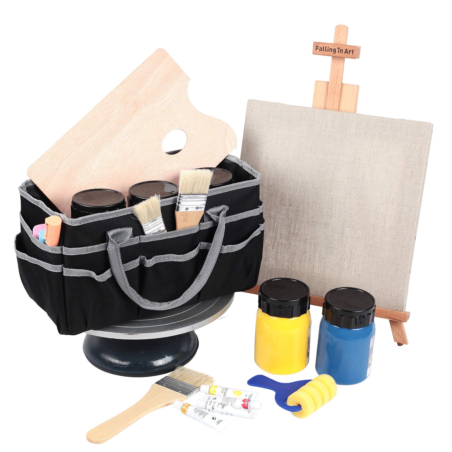 JJRING Craft and Art Organizer Tote Bag - 600D Silver Nylon Fabric Art Caddy with Pockets - for Art, Craft, Sewing, Medical, and Office Supplies Storage