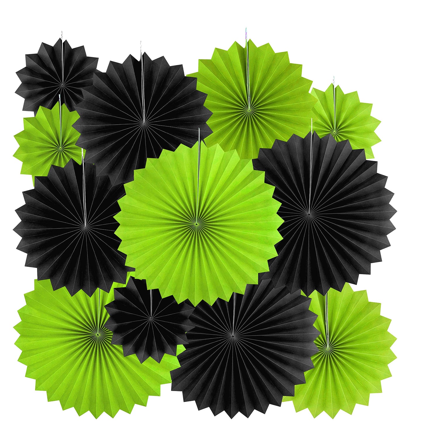 Black Green Party Hanging Paper Fans Decorations - Tropical Jungle Animal Birthday Party Ceiling Hangings Graduation Bachelorette Party Photo Booth Backdrops Decorations, 12pc