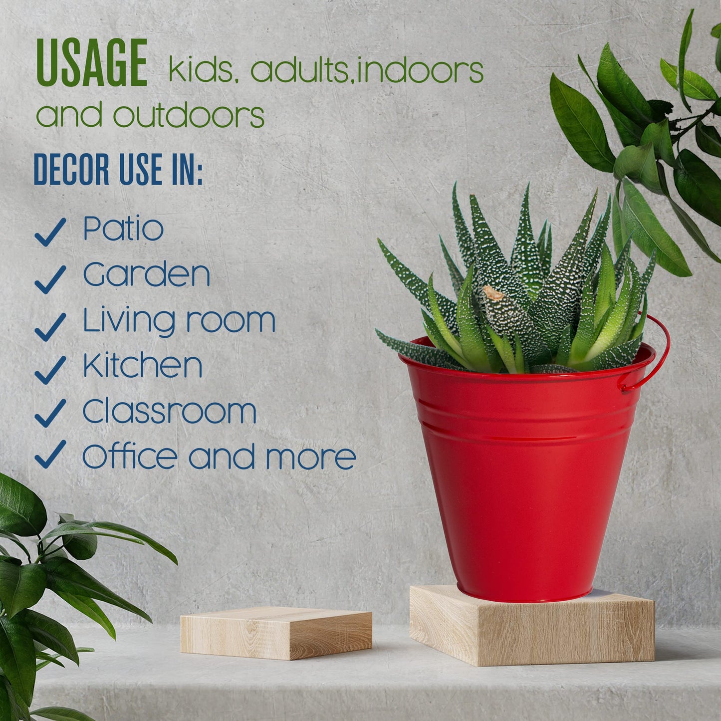 Metal Buckets, Galvanized Buckets, Small Buckets, 4.5" W x 5" H, 12 Pack, Tin Buckets, Mini Buckets, Small Metal Bucket, Metal Pail, Small Pail, with Handle, Red, for Party Favors, Classroom, Crafts