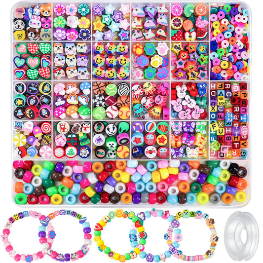 1200 Pcs Polymer Clay Beads Bracelet Making Kit, 25 Style Animal Fruit Flower Butterfly Bunny Pony Letter Beads Charms for Jewelry Making, DIY Art and Crafts Toys Gifts for 4+ Year Old Kids
