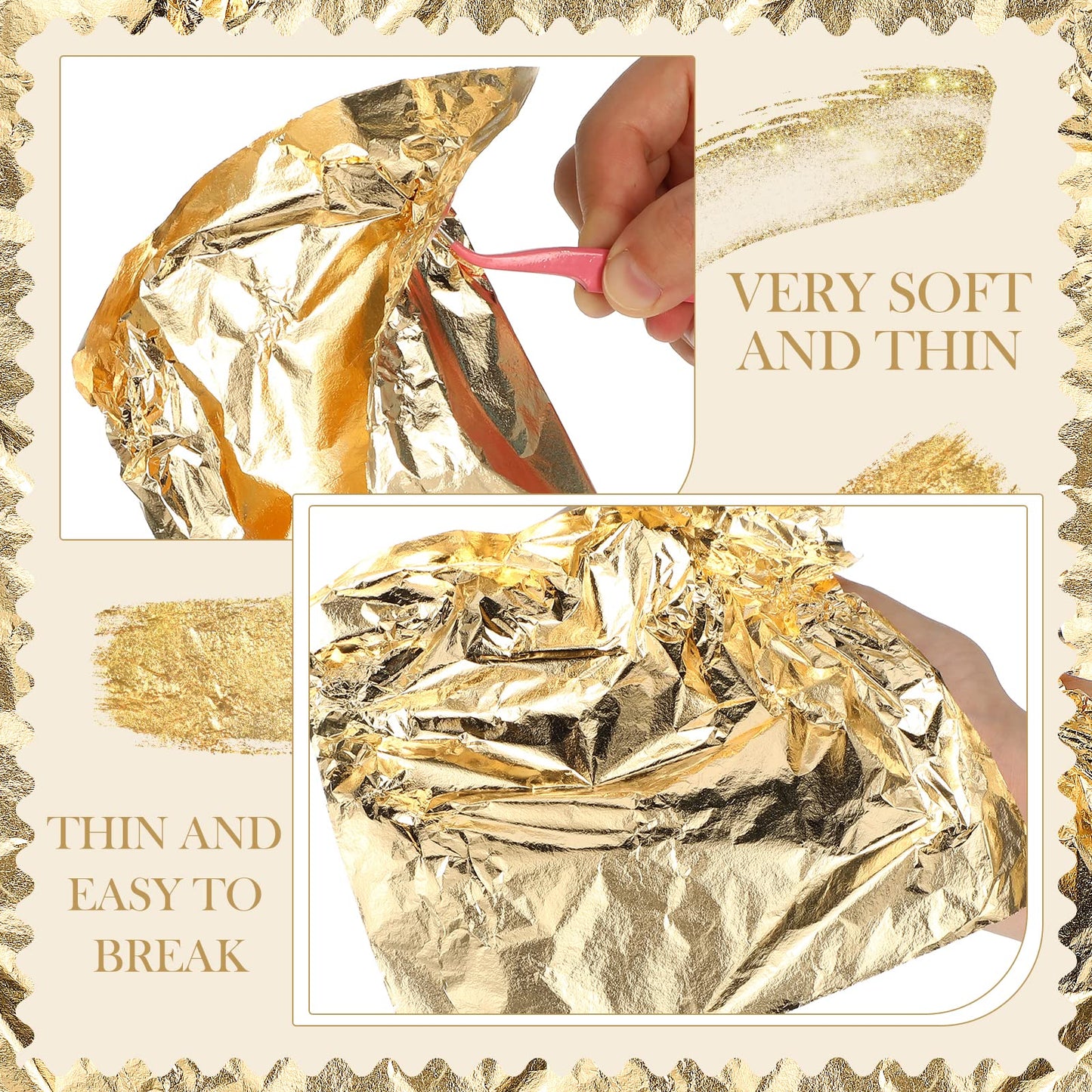 Bememo 100 Pcs Gold Leaf Sheets Imitation Gold Foil Paper Sheets for Arts, Gilding Crafting, Painting, Picture Frames, Projects, Furniture Decoration, 5.5" x 5.5"