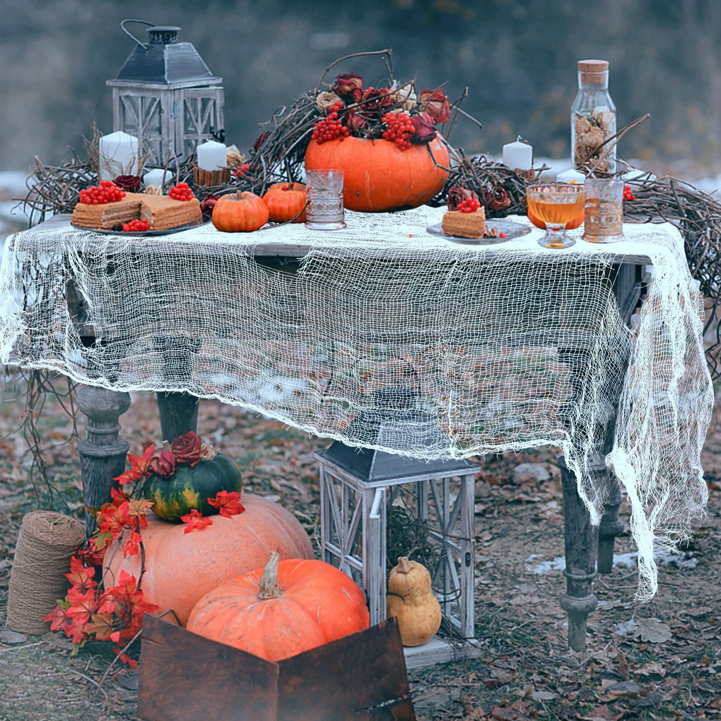 Watayo 196 x 39 Inch Halloween Creepy Cloth, Large White Scary Spooky Cheese Cloth, Windows Entryways Cover Gauze for Halloween Party Outdoor Home Wall Decor Supplies