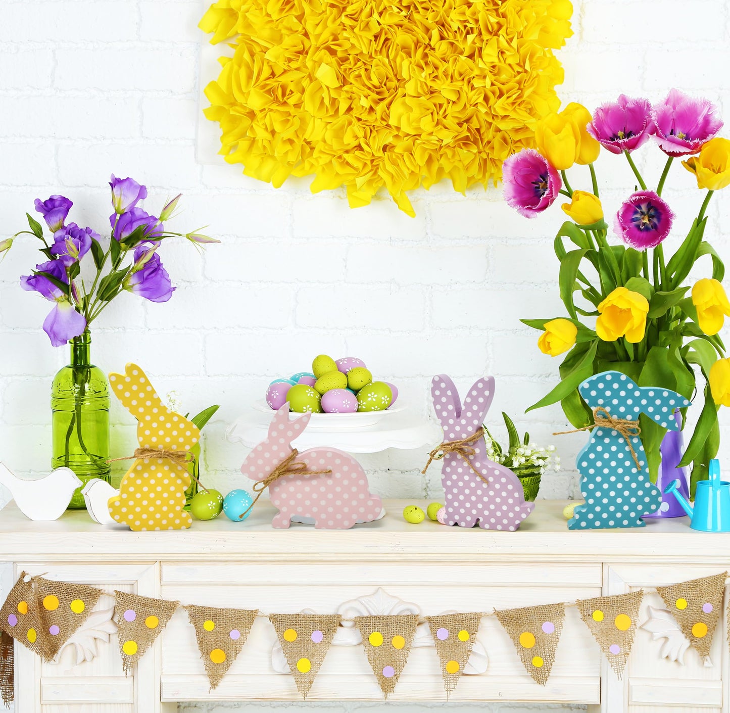 Gift Boutique Easter Bunny Table Decoration Centerpiece 4 Designs Decorative Wooden Spring Shaped Pastel Bunnies Rabbit Table Top Sign Decor Wood Tabletop for Office Dining Room Party Supplies