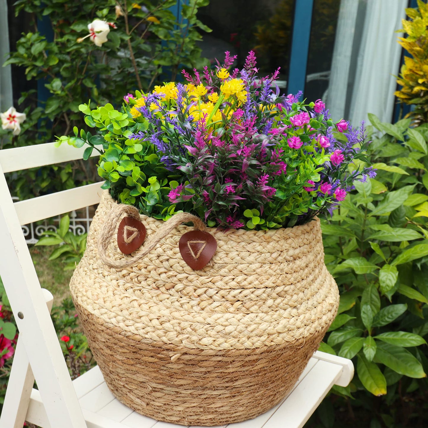 YIBUKIY 12 Bundles Artificial Fake Flowers Outdoor, 6 Styles UV Resistant No Fade Faux Plastic Greenery Shrubs Plants for Hanging Garden Porch Window Box Farmhouse Outside Decoration