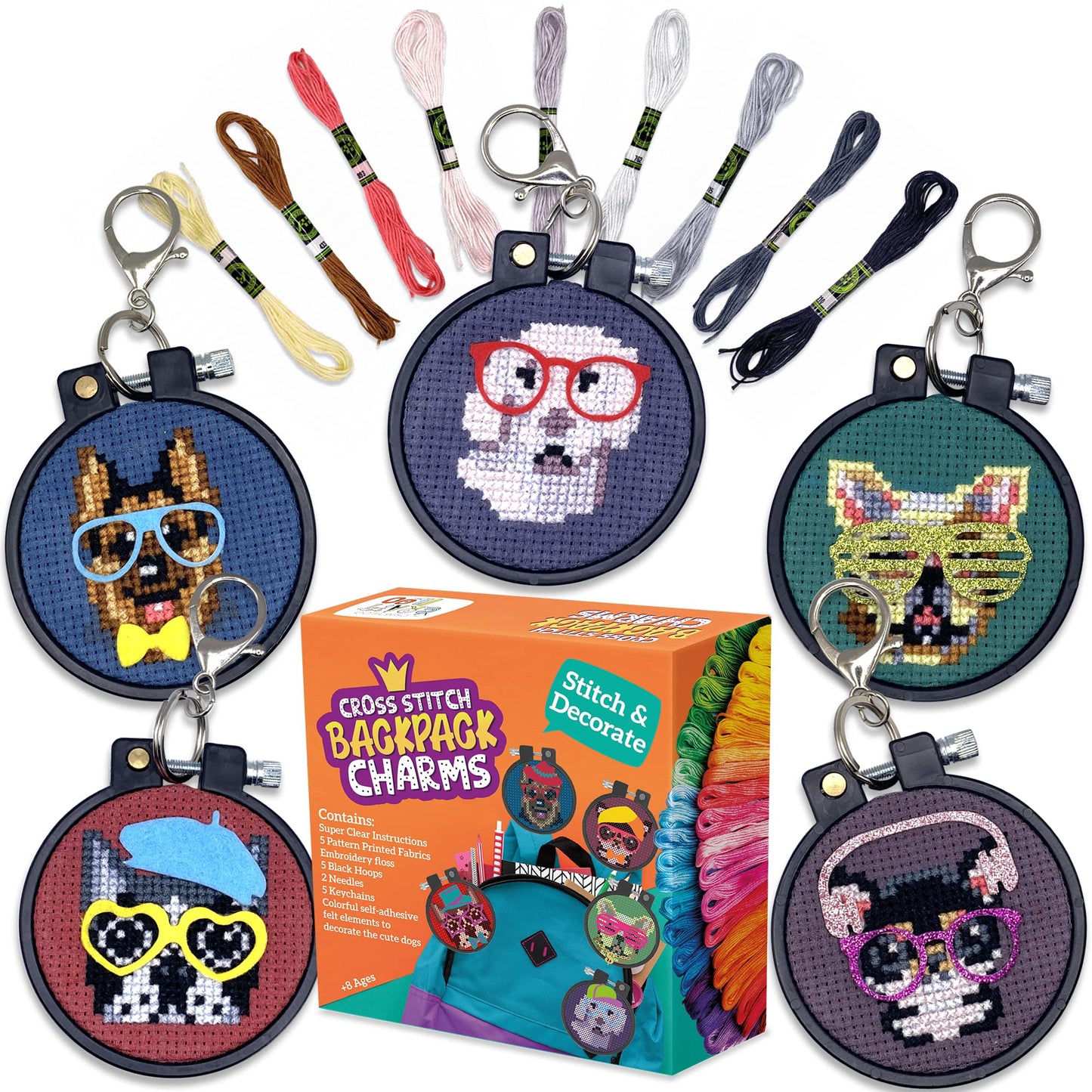 CRAFTILOO Dogs Cross Stitch Kits for Beginners. 5 Stamped Cross Stitch Kits for Kids.Needlepoint Kits for Beginners. Embroidery Kit for Kids. Crossstitch Kit for Beginners. (Dogs)