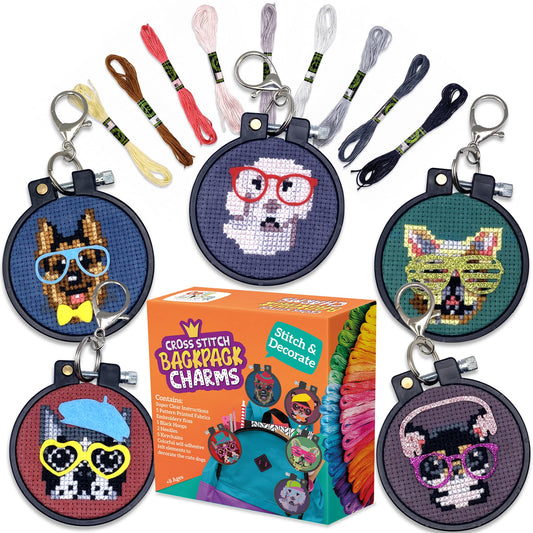 CRAFTILOO Dogs Cross Stitch Kits for Beginners. 5 Stamped Cross Stitch Kits for Kids.Needlepoint Kits for Beginners. Embroidery Kit for Kids. Crossstitch Kit for Beginners. (Dogs)