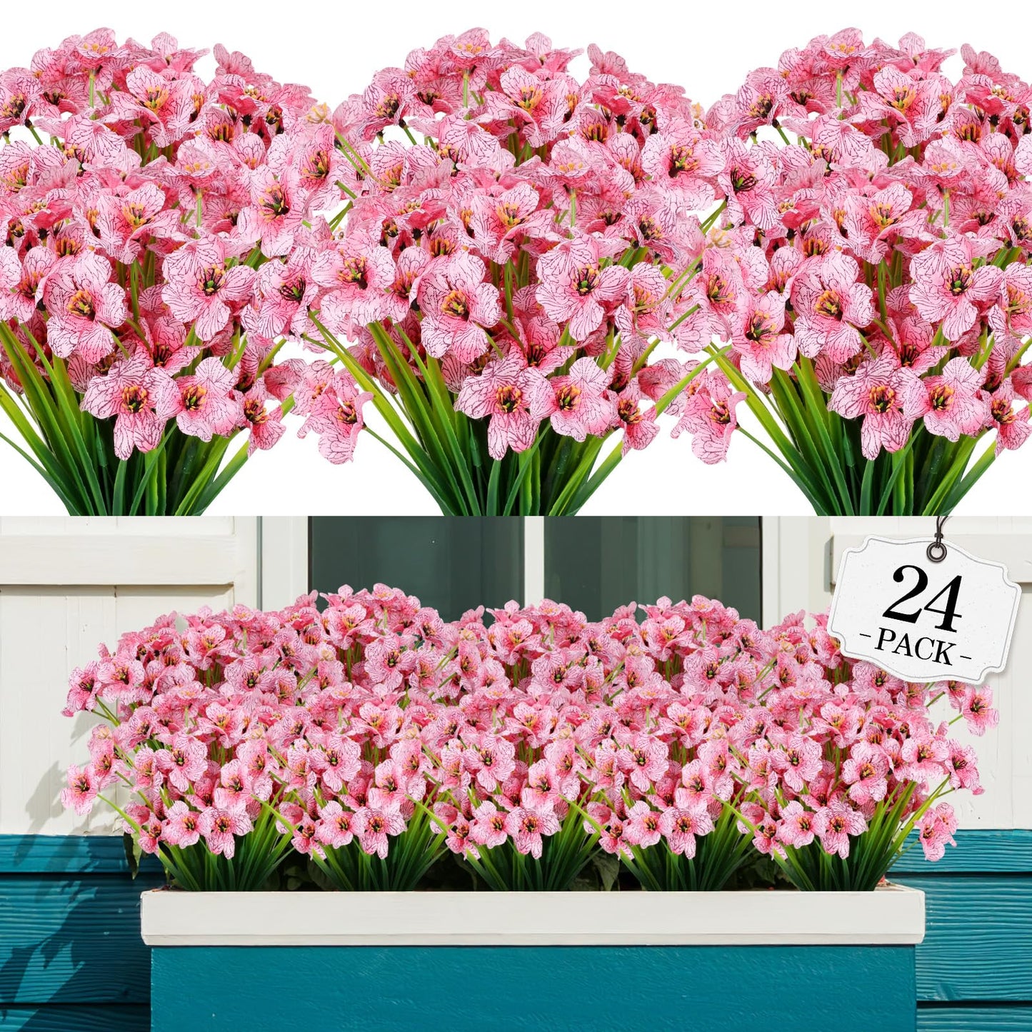 AGIRL 24 Bundles Artificial Flowers for Outdoor,No Fade Fake Plastic Flowers Faux Plants for Decoration Hanging Planters Indoor Outside Garden Porch Window Box Home Wedding Farmhouse