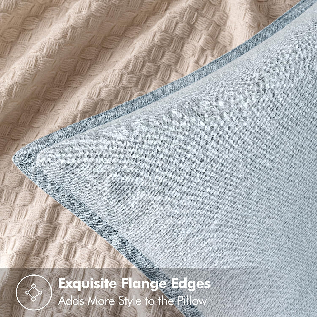MIULEE Decorative Linen Euro Sham Pillow Covers 24x24 Light Blue