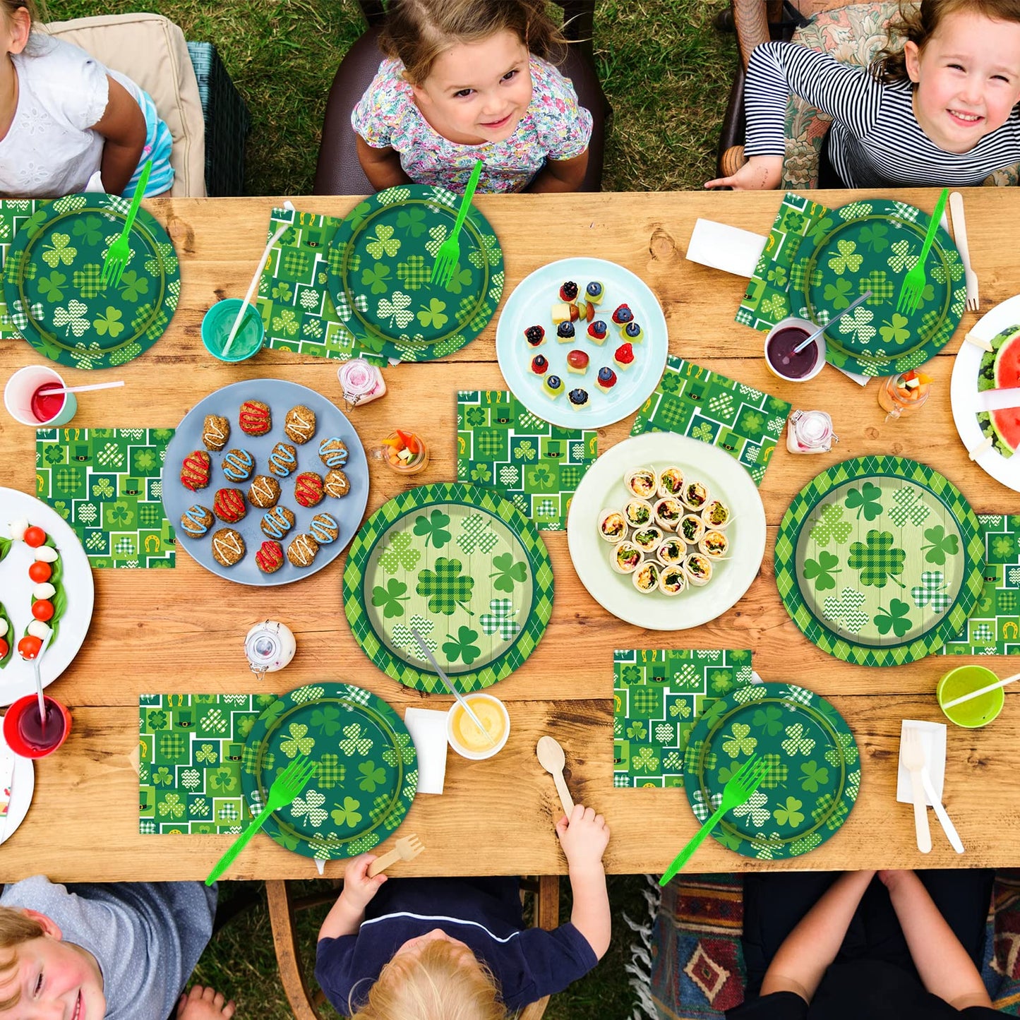96 Pcs St. Patrick’s Day Tableware Set Lucky Green Shamrock Plates Irish Festival Party Plates St. Patrick’s Day Plates and Napkins Paper Plates Napkins Forks for 24 Guests