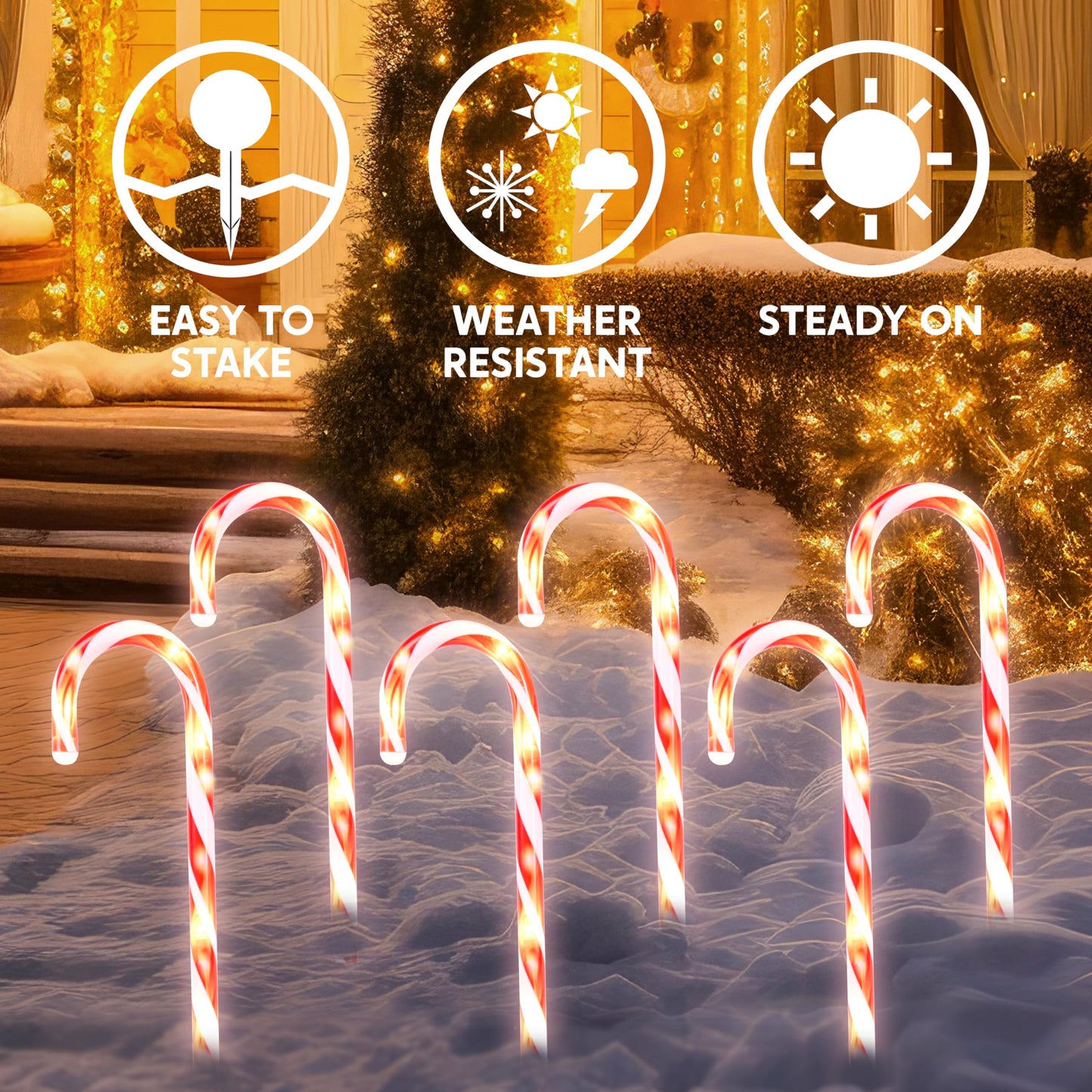 12 Pcs Christmas Candy Cane Pathway Markers Lights, 12” Stakes Lights, Outdoor Decorations for Holiday Xmas Indoor Yard Patio Garden Walkway