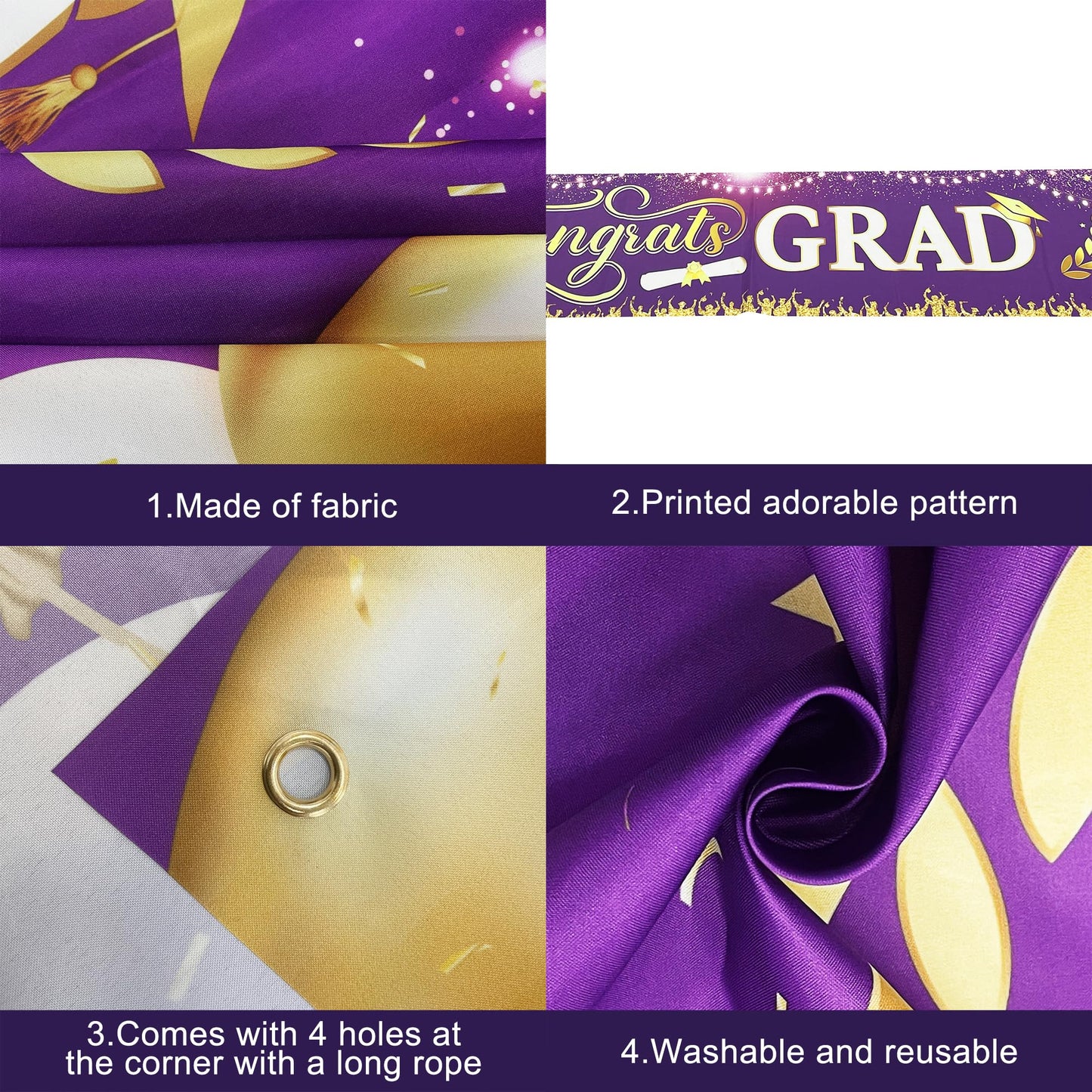 KatchOn, Xtralarge Purple and Gold Congrats Grad Banner - 120x20 Inch | Purple and Gold Graduation Yard Banner for Outdoor Graduation Decorations 2026 | 2026 Graduation Party Decorations